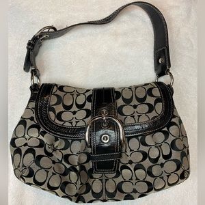 Coach Signature Buckle Satchel  Black/White